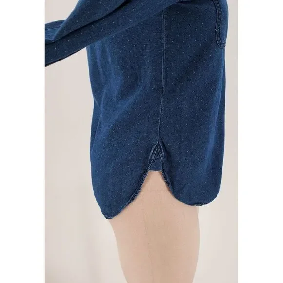 Madewell Shirt Womens Button Long Sleeve Popover Cotton Blue Polka Dot Size XS - Picture 4 of 10